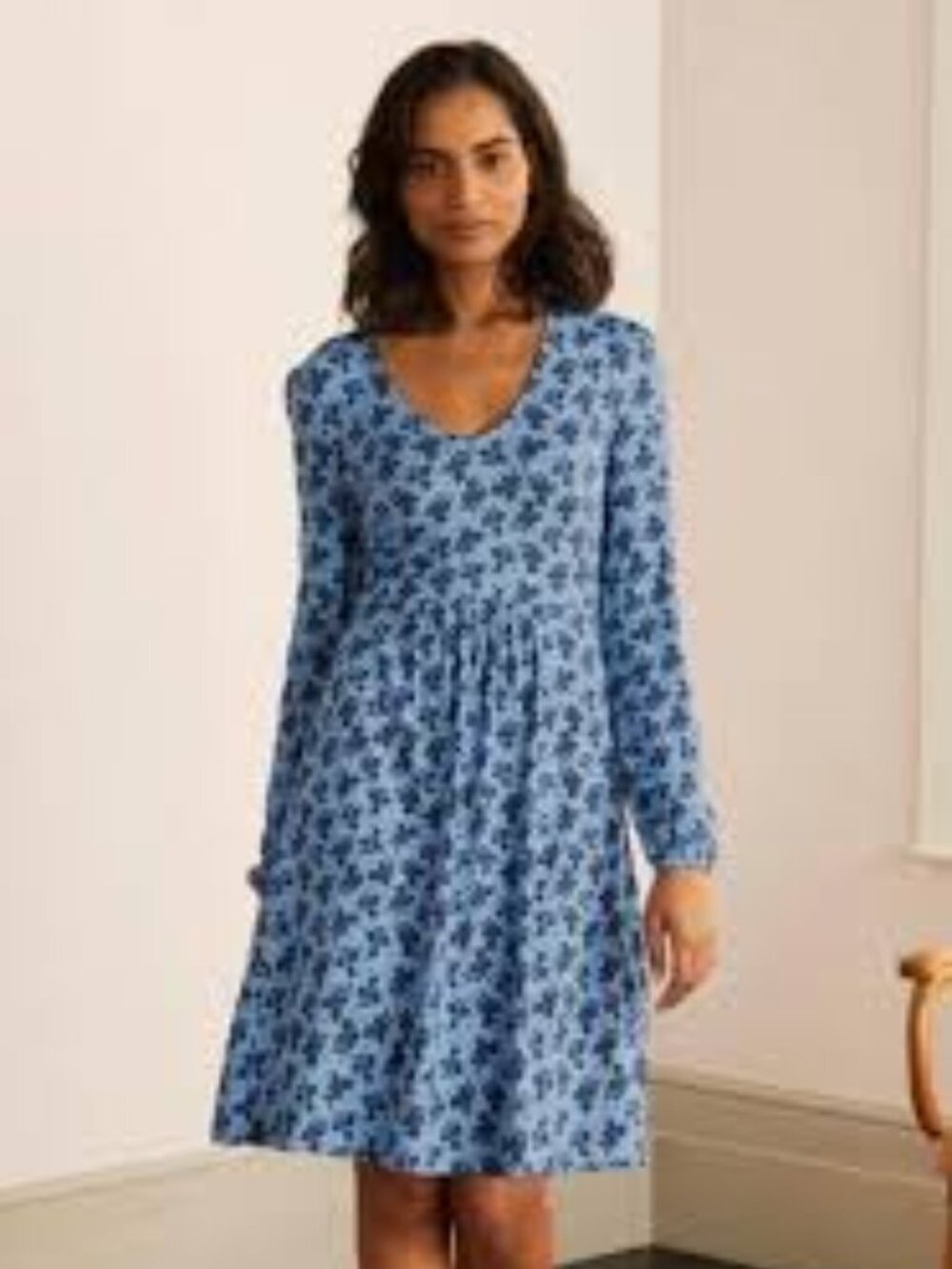 Boden Hattie Blue Navy Clover Print Jersey Dress US 2R